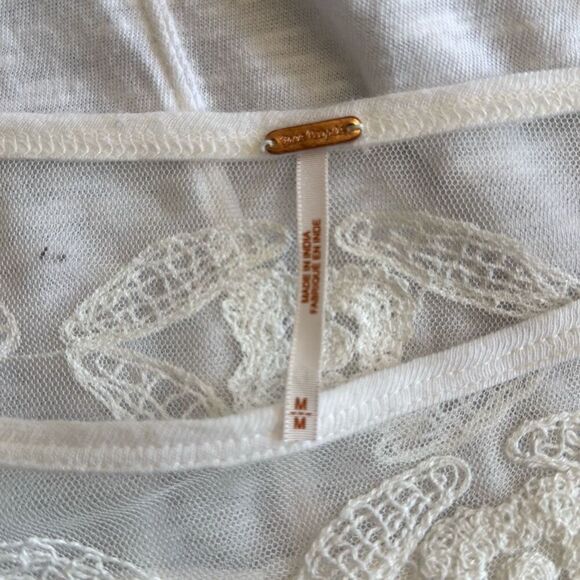 Free People Love Me white lace tee womens size small oversized sheer romantic bo - Picture 5 of 9